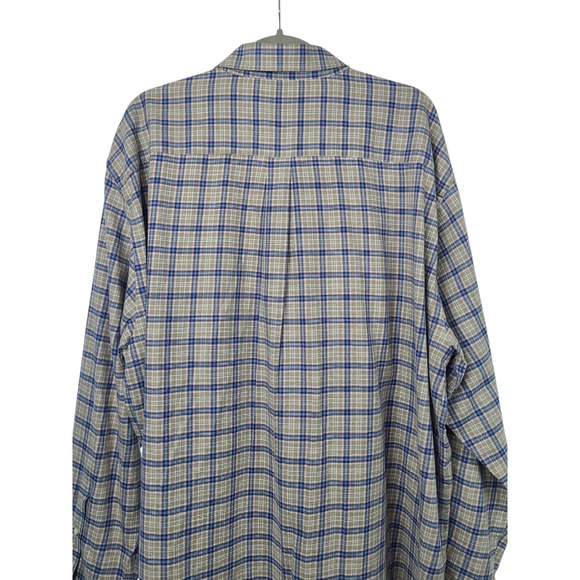 Peter Millar Button Down Shirt Mens XXL Beige Blue Flannel Mountainside Plaid - Picture 7 of 7
